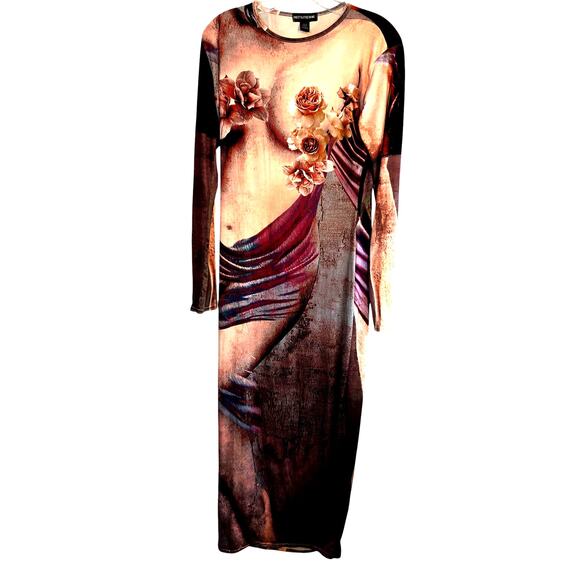 PRETTYLITTLETHING 8 Brown Women's Long Sleeve BOHO Long Dress Miss Size Medium M - Picture 1 of 5